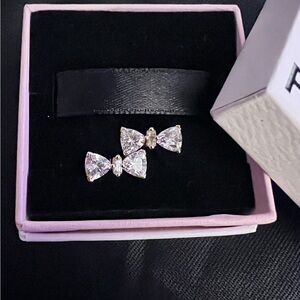 PANDORA GOLD/CZ TIMELESS SPARKLING BOW STUD EARRINGS NIB